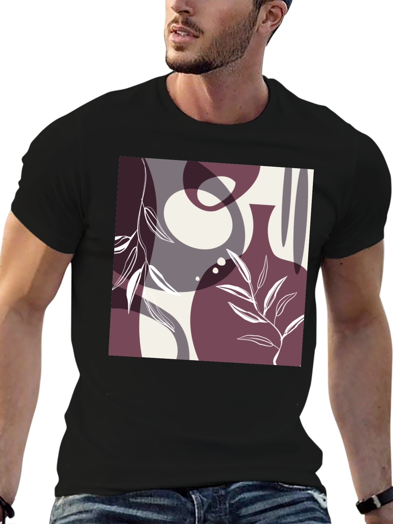 Abstract Graphic Print Black Cotton T-Shirt