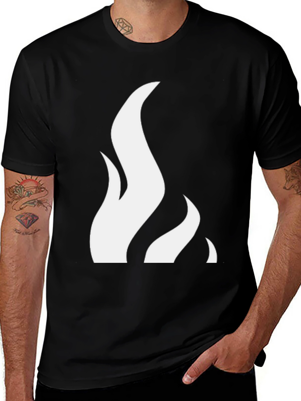 Flame Graphic Tee - Black Cotton Blend Shirt
