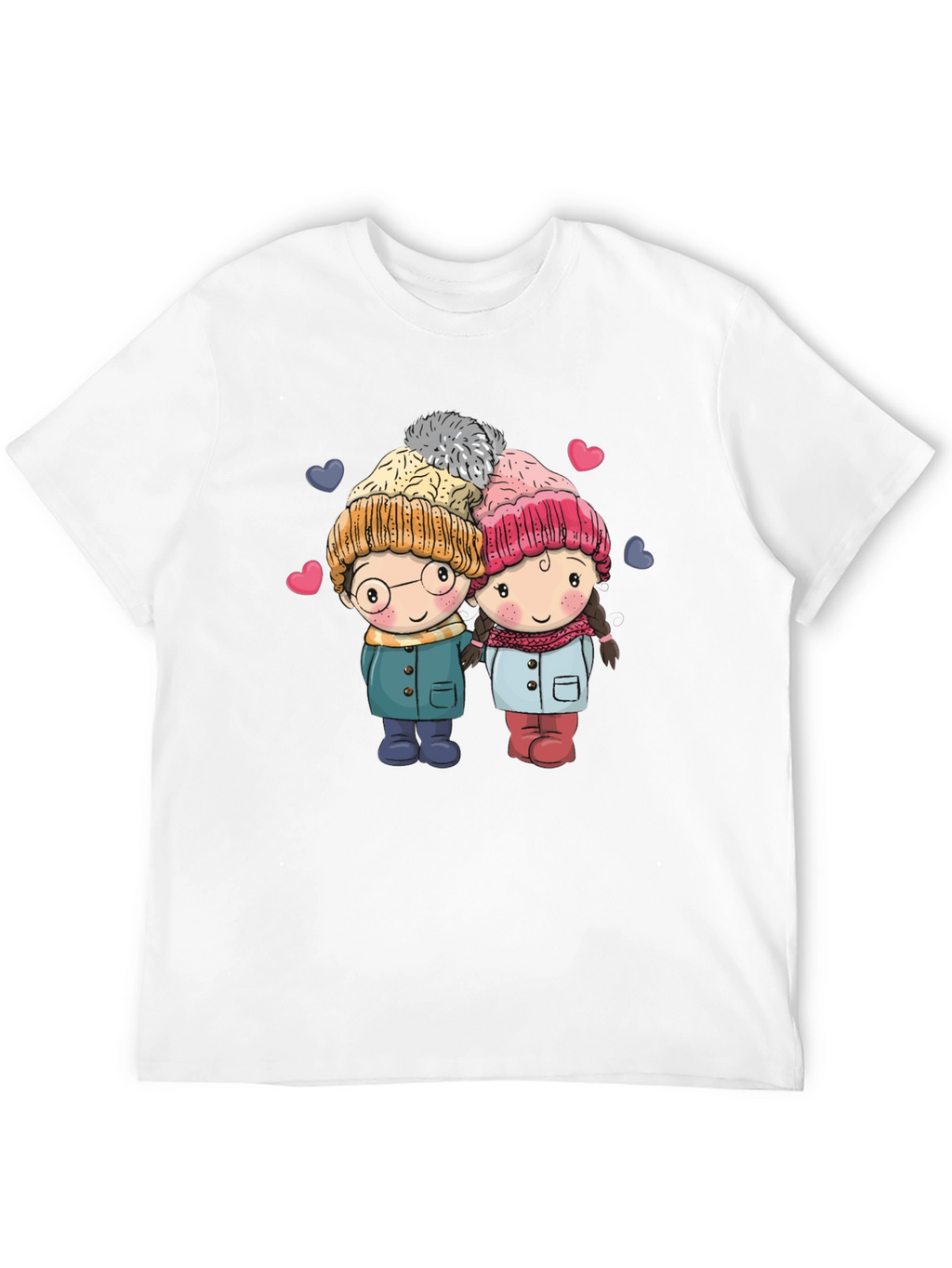 Cute Cartoon Couple Black T-shirt
