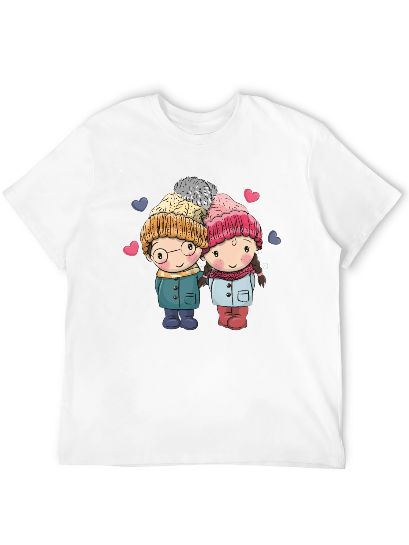 Cute Cartoon Couple Black T-shirt