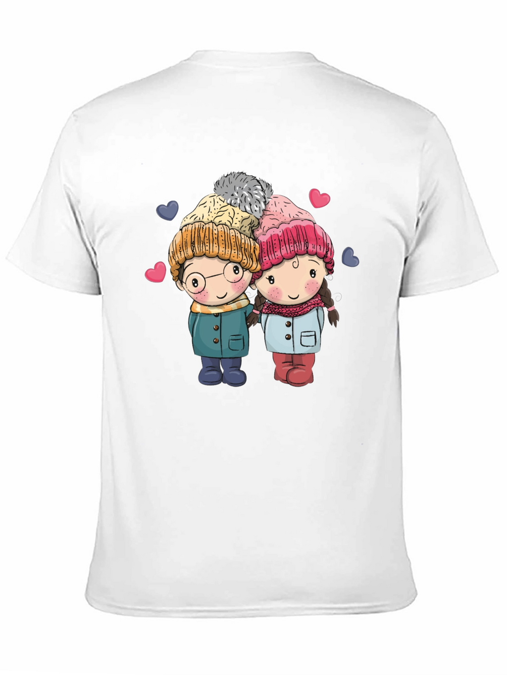 Cute Cartoon Couple Black T-shirt