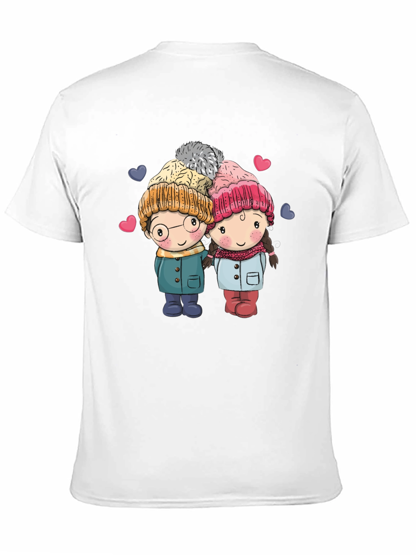 Cute Cartoon Couple Black T-shirt