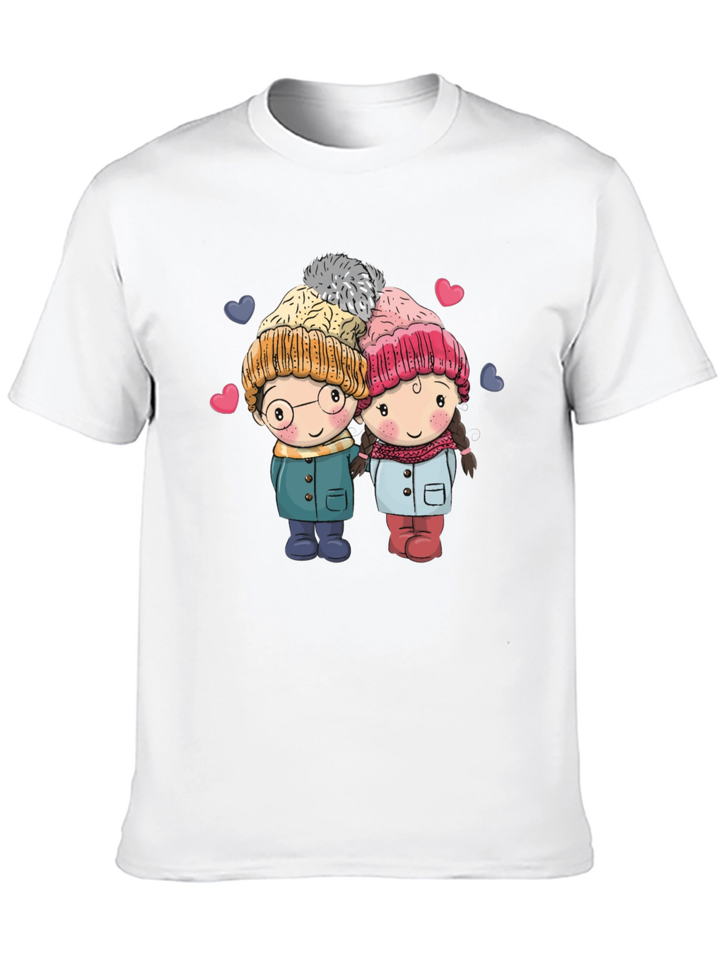 Cute Cartoon Couple Black T-shirt