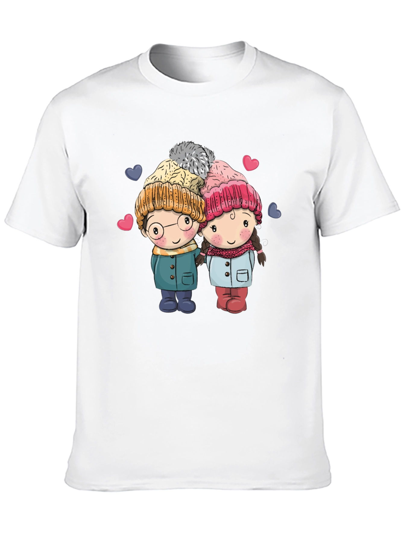 Cute Cartoon Couple Black T-shirt
