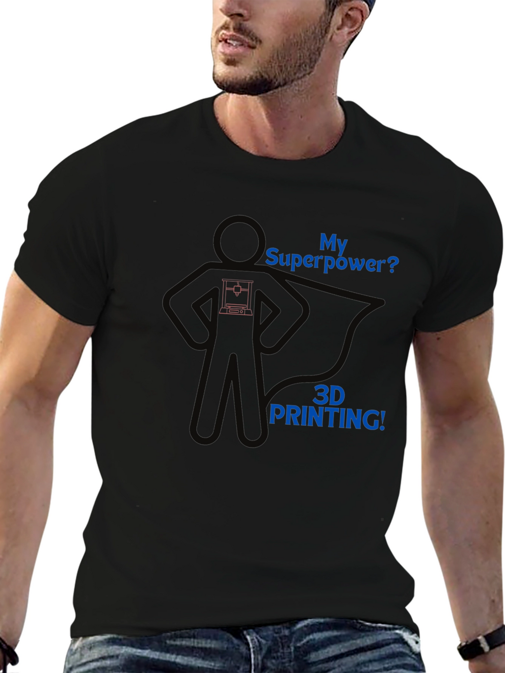 3D Printing Superpower Graphic Tee - Black T-Shirt