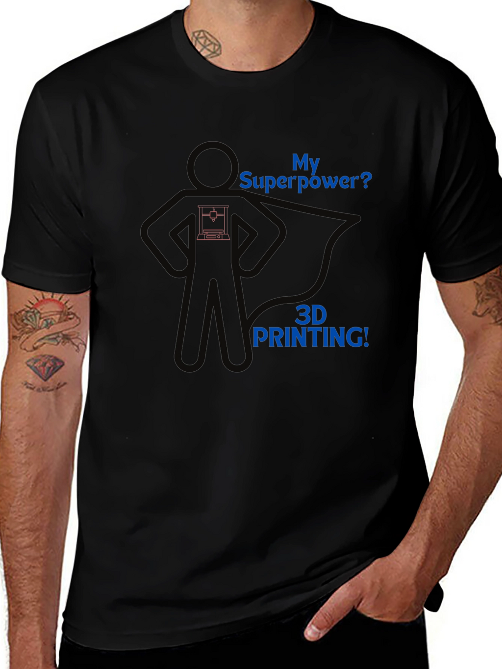 3D Printing Superpower Graphic Tee - Black T-Shirt