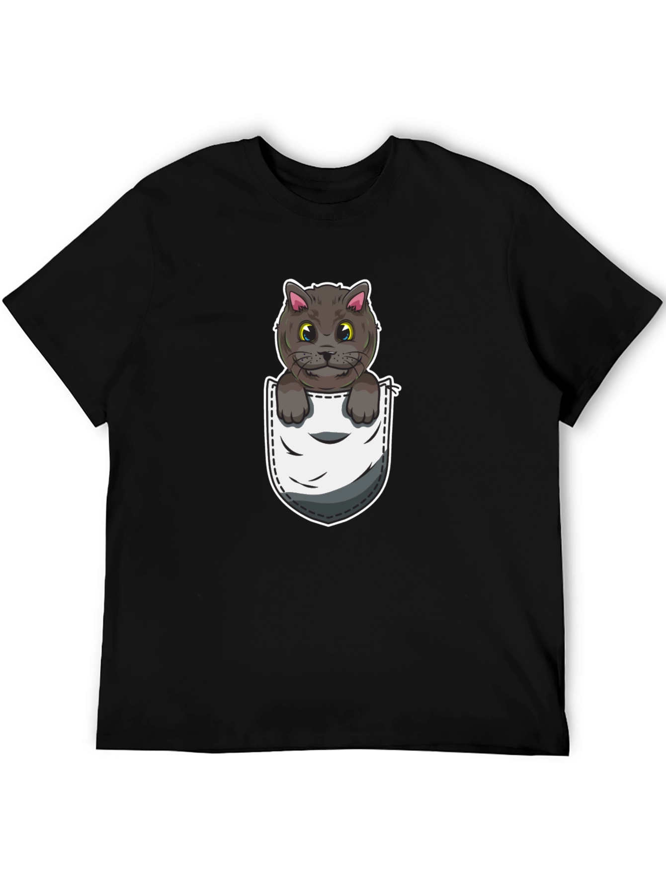 Pocket Cat Graphic Tee - Cute Cartoon Kitten Shirt