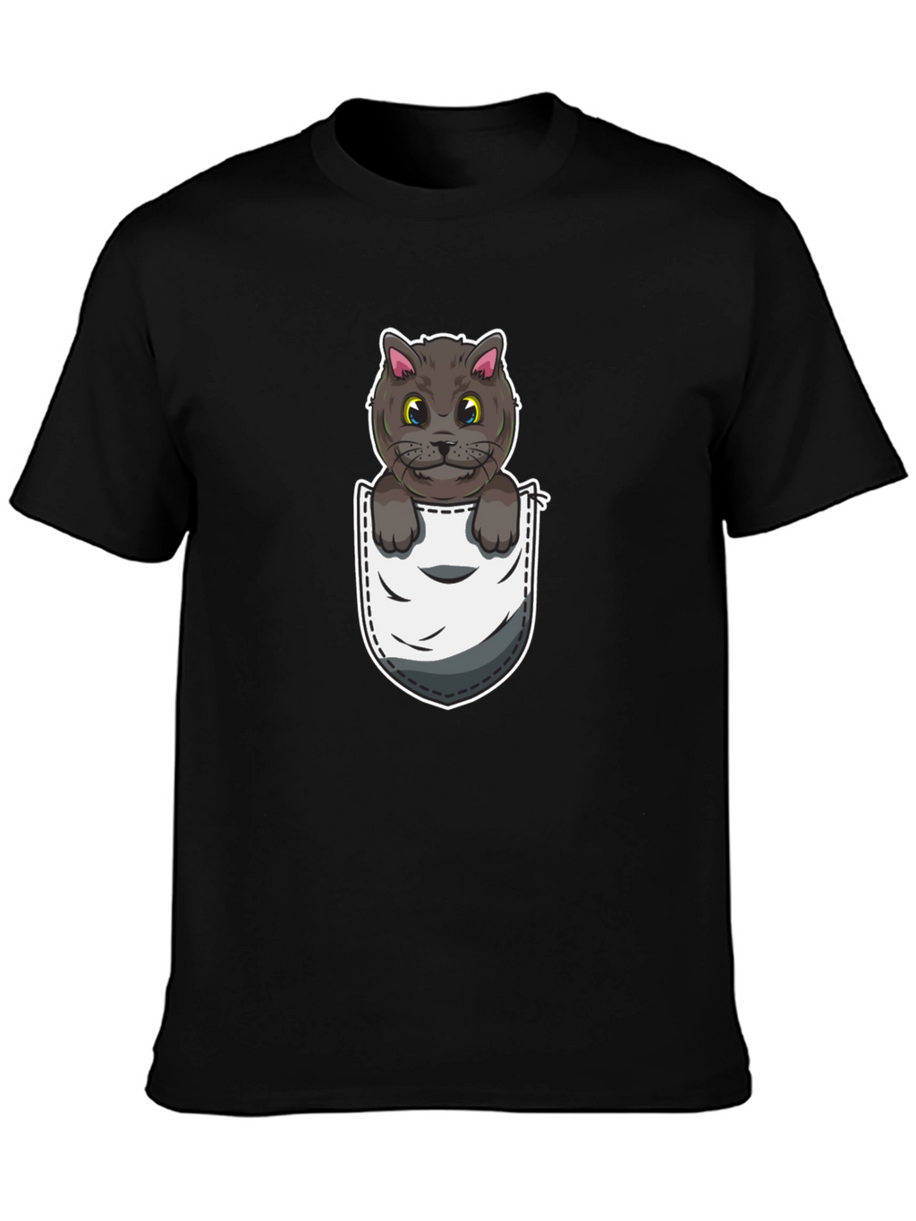 Pocket Cat Graphic Tee - Cute Cartoon Kitten Shirt