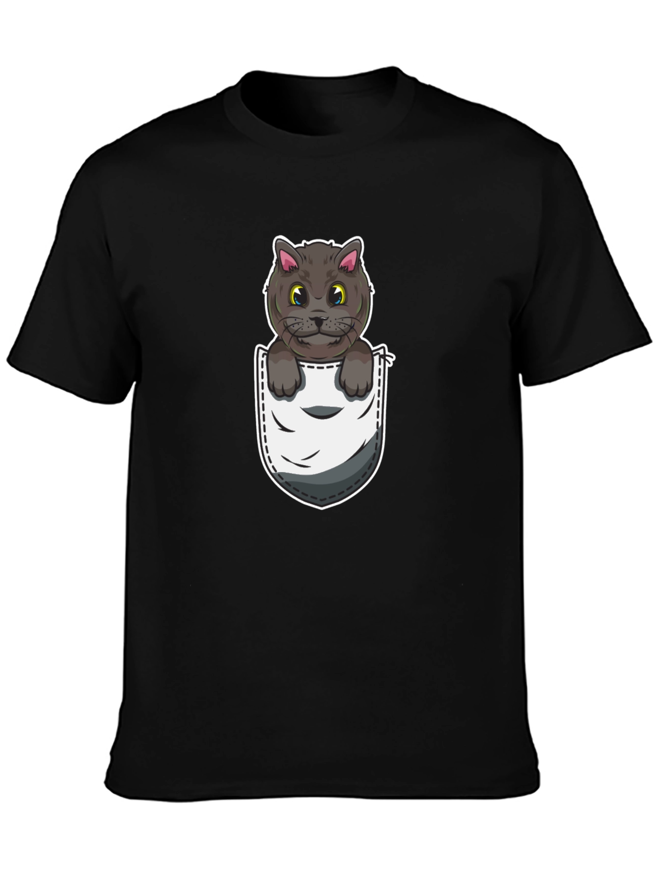 Pocket Cat Graphic Tee - Cute Cartoon Kitten Shirt
