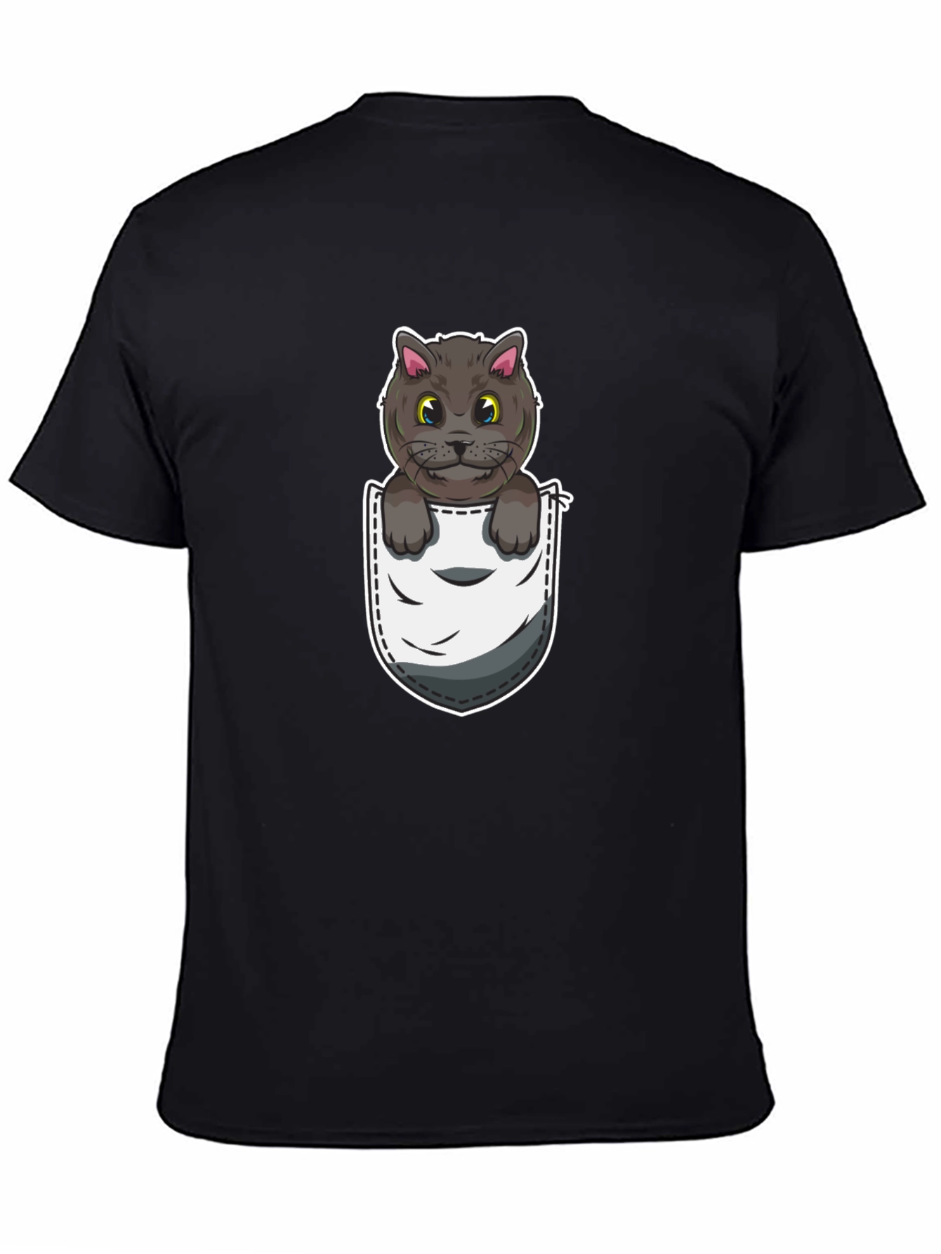 Pocket Cat Graphic Tee - Cute Cartoon Kitten Shirt