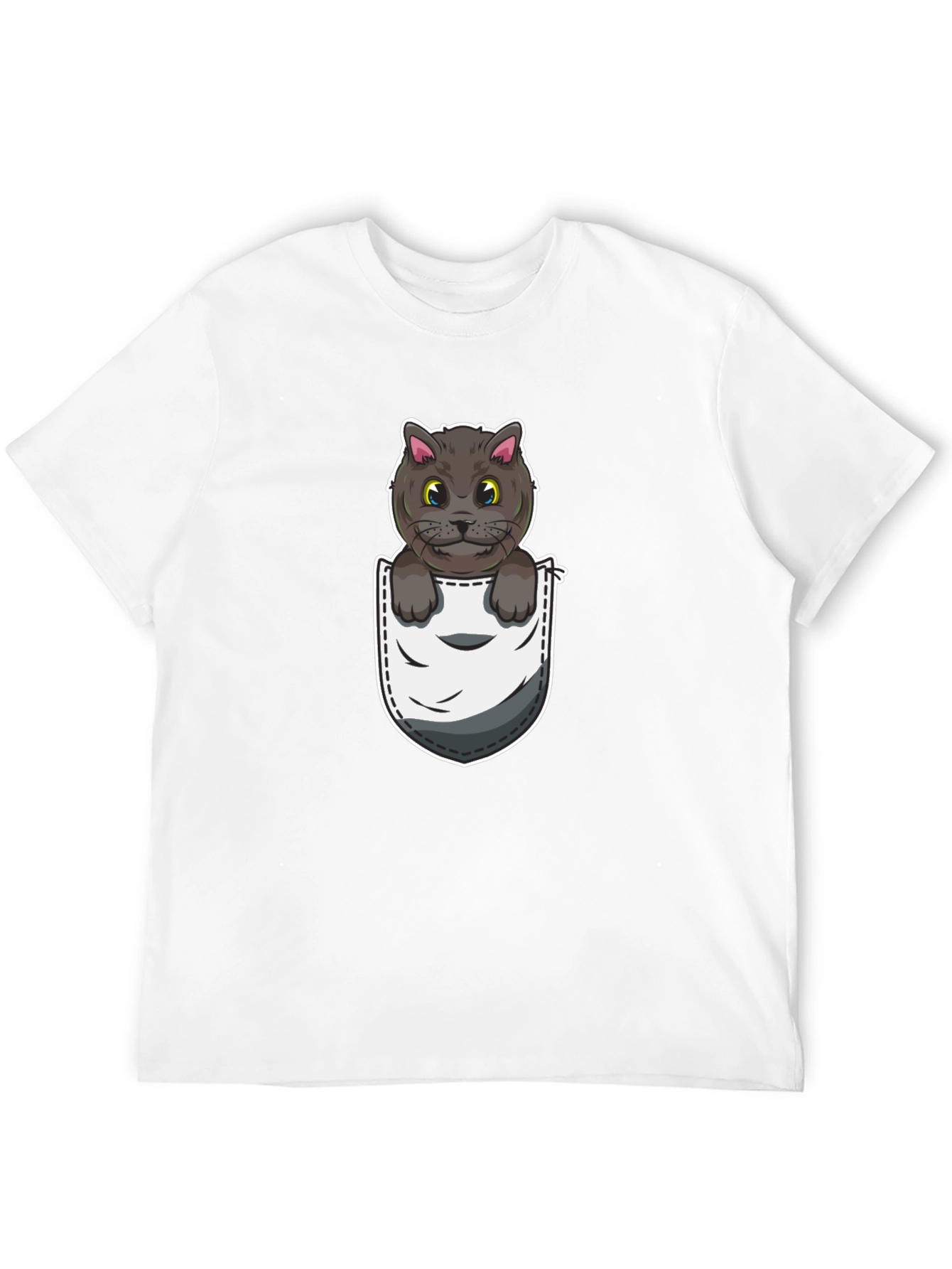 Pocket Cat Graphic Tee - Cute Cartoon Kitten Shirt