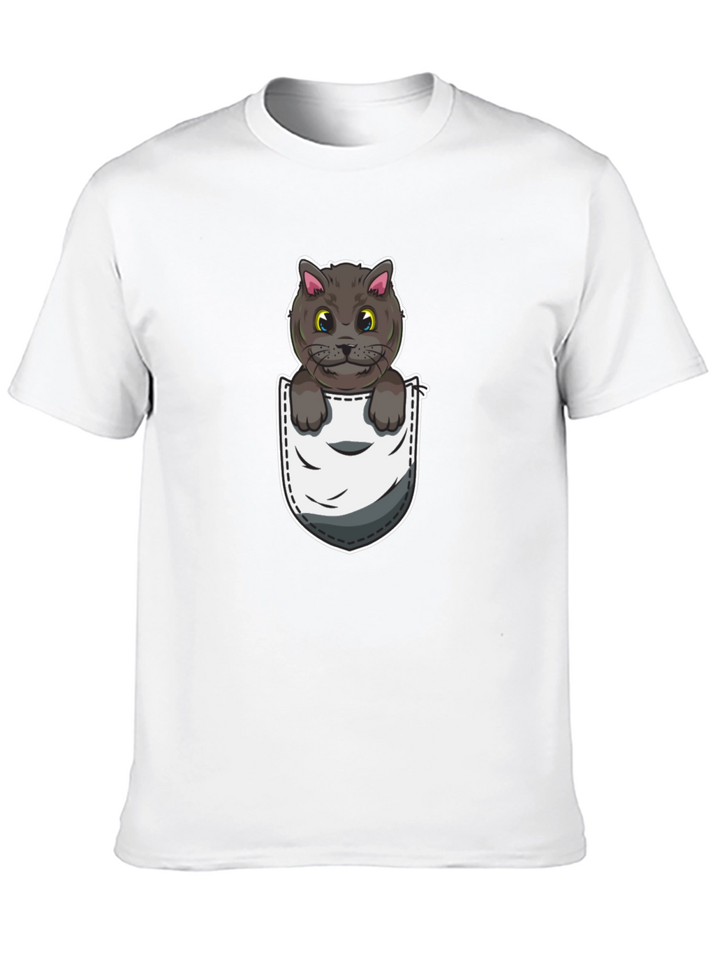 Pocket Cat Graphic Tee - Cute Cartoon Kitten Shirt