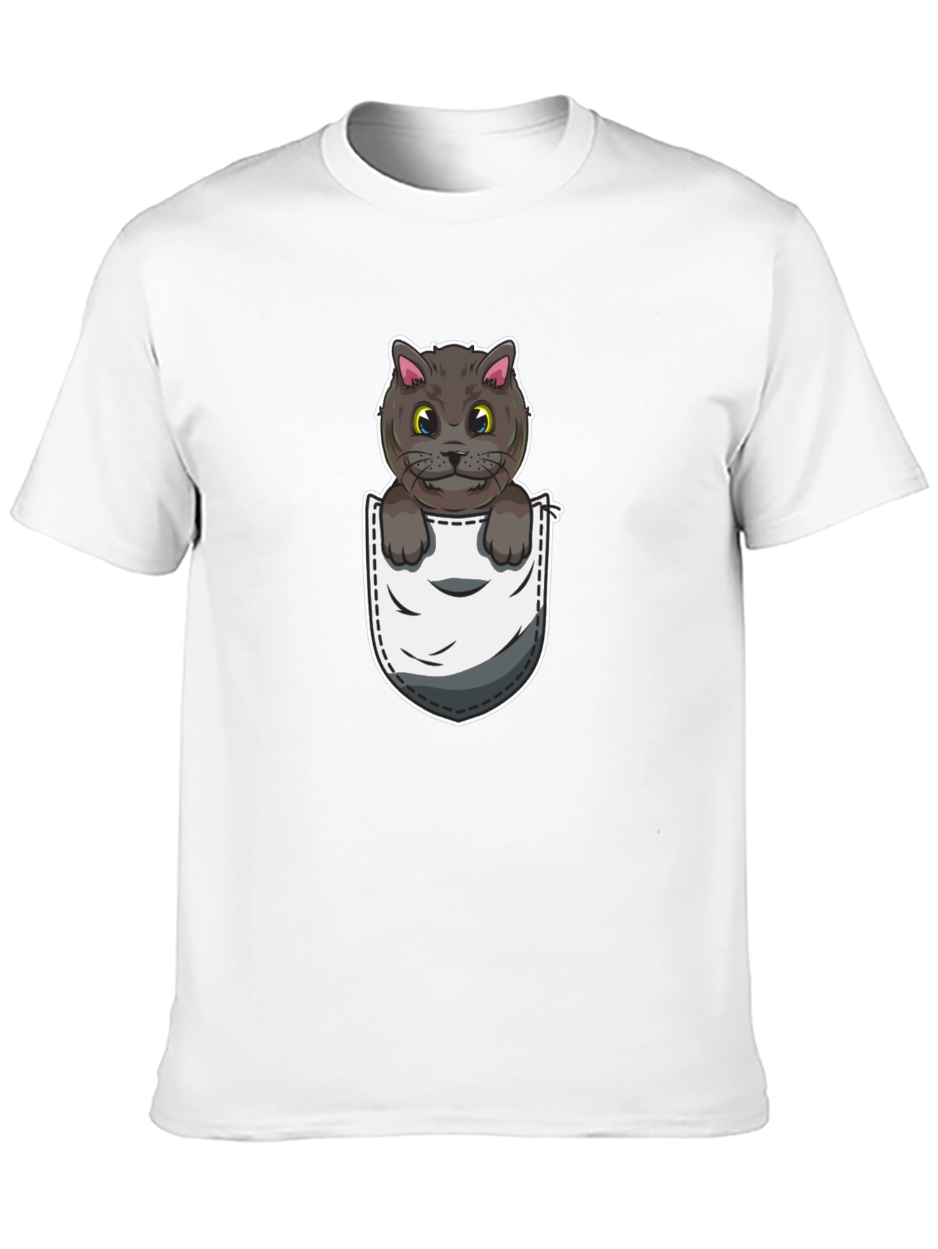 Pocket Cat Graphic Tee - Cute Cartoon Kitten Shirt