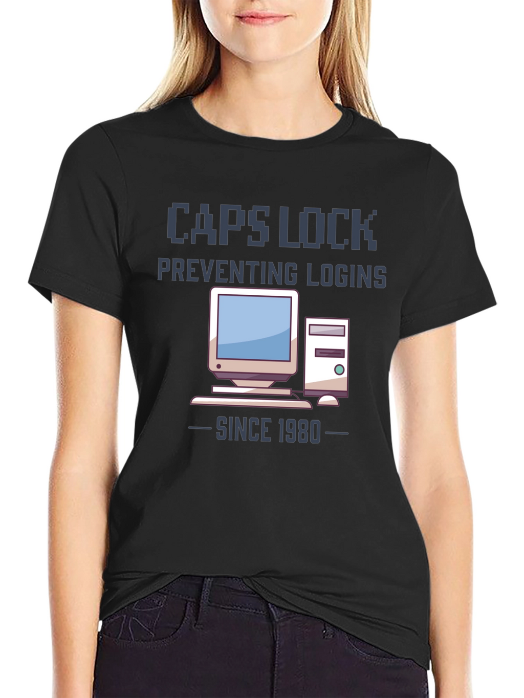 Caps Lock Preventing Logins T-Shirt - Retro Computer Design