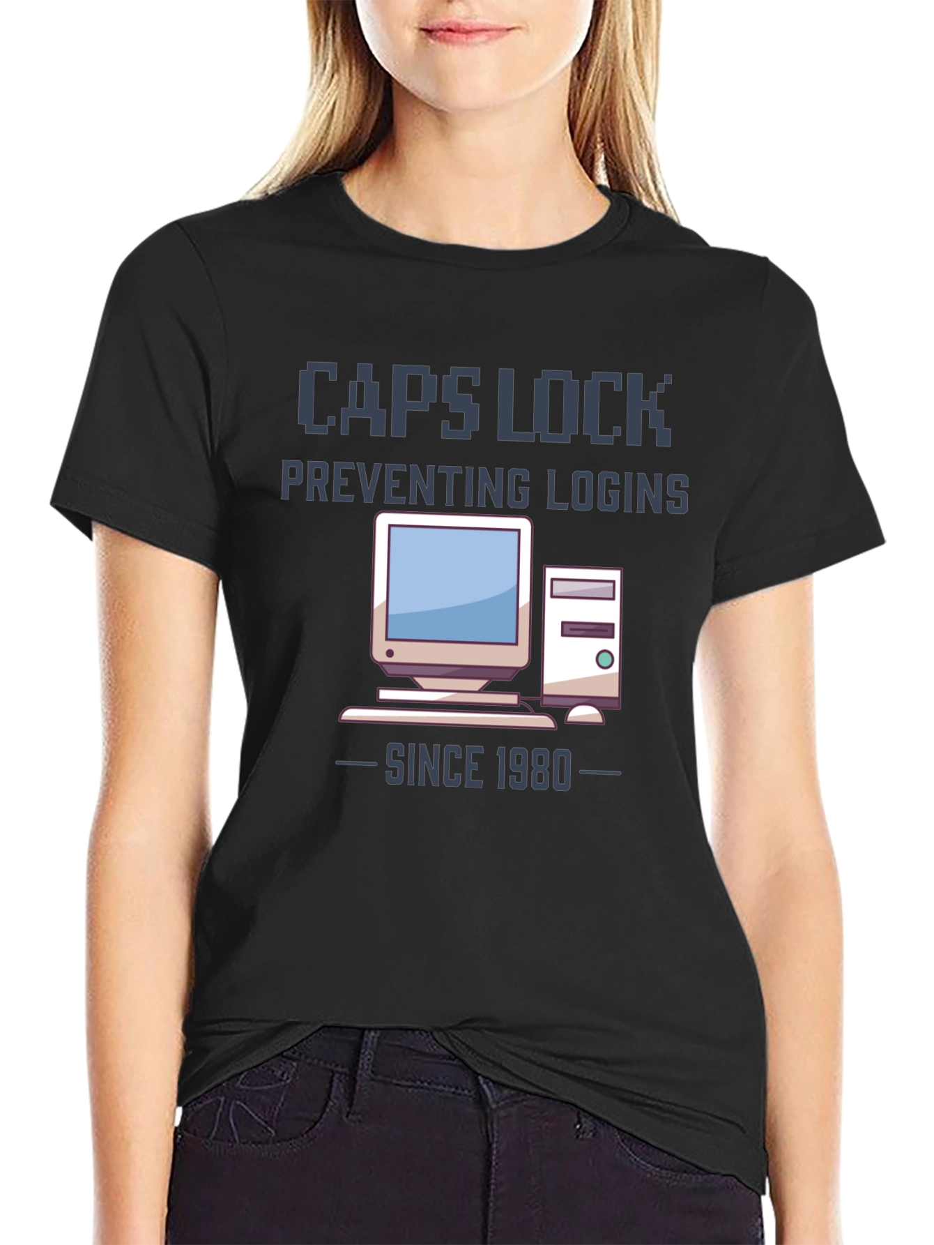 Caps Lock Preventing Logins T-Shirt - Retro Computer Design