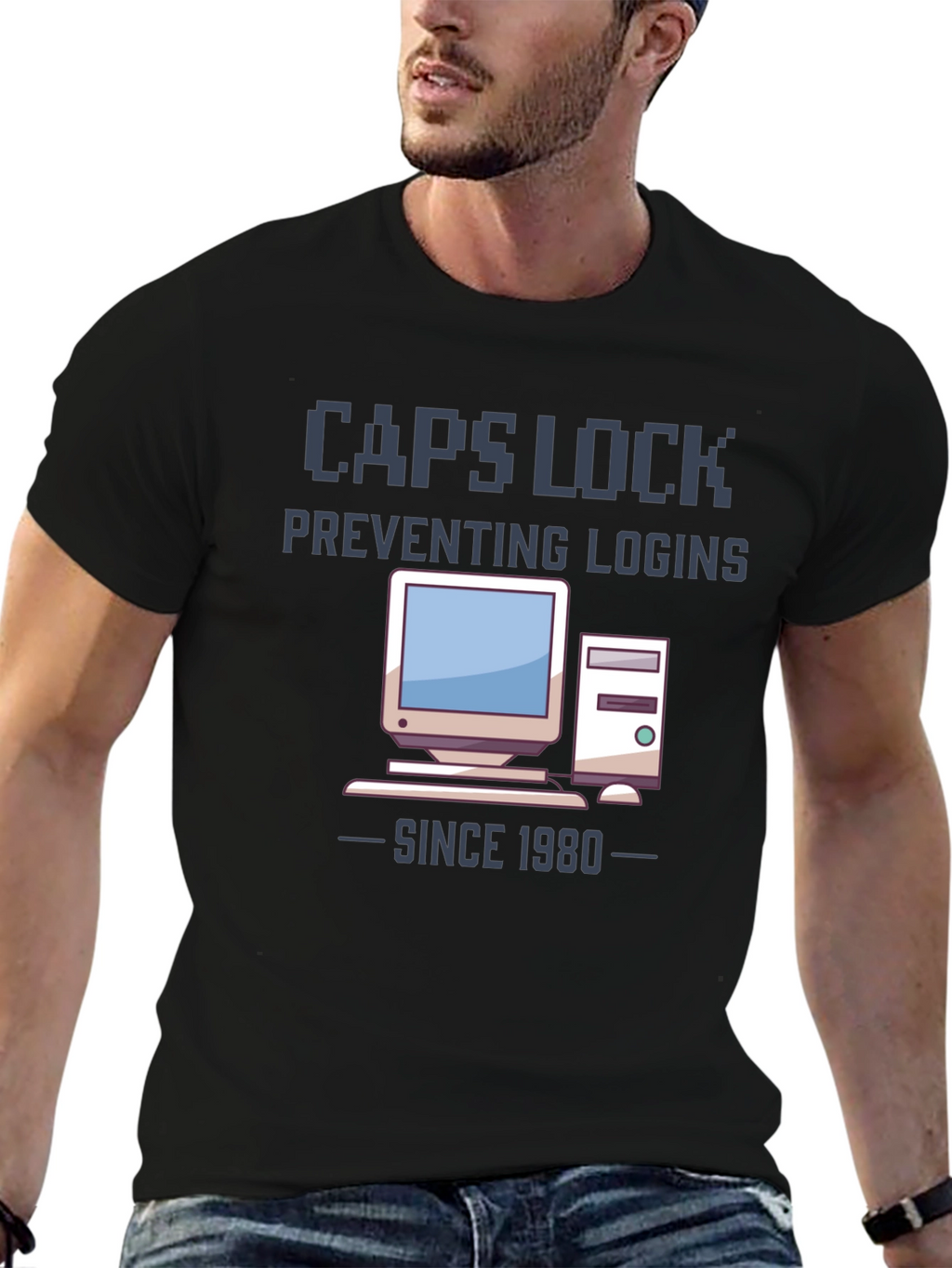Caps Lock Preventing Logins T-Shirt - Retro Computer Design