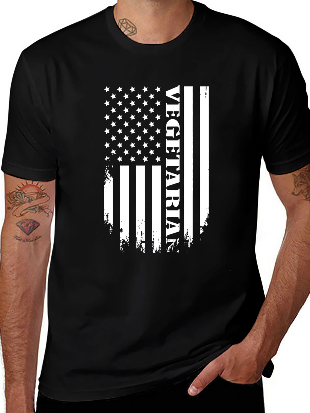 Vegetarian American Flag Black T-Shirt