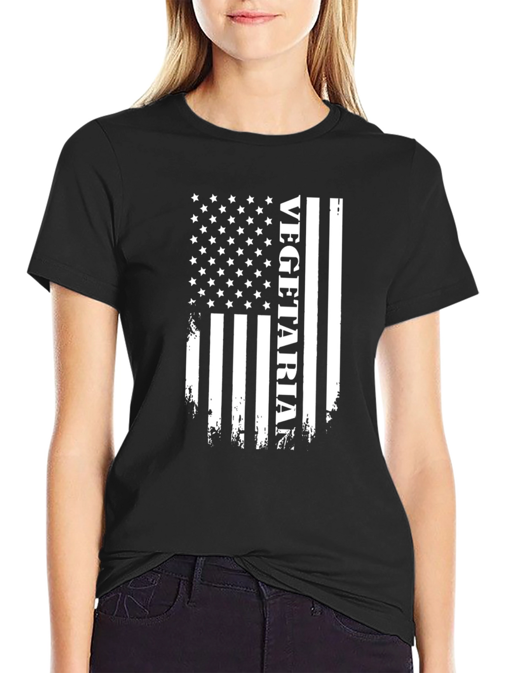 Vegetarian American Flag Black T-Shirt