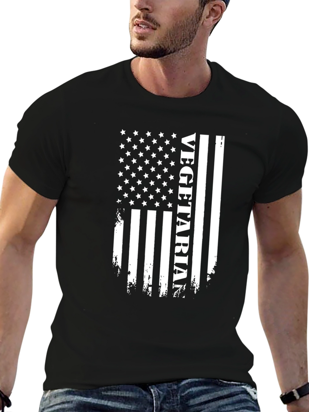 Vegetarian American Flag Black T-Shirt