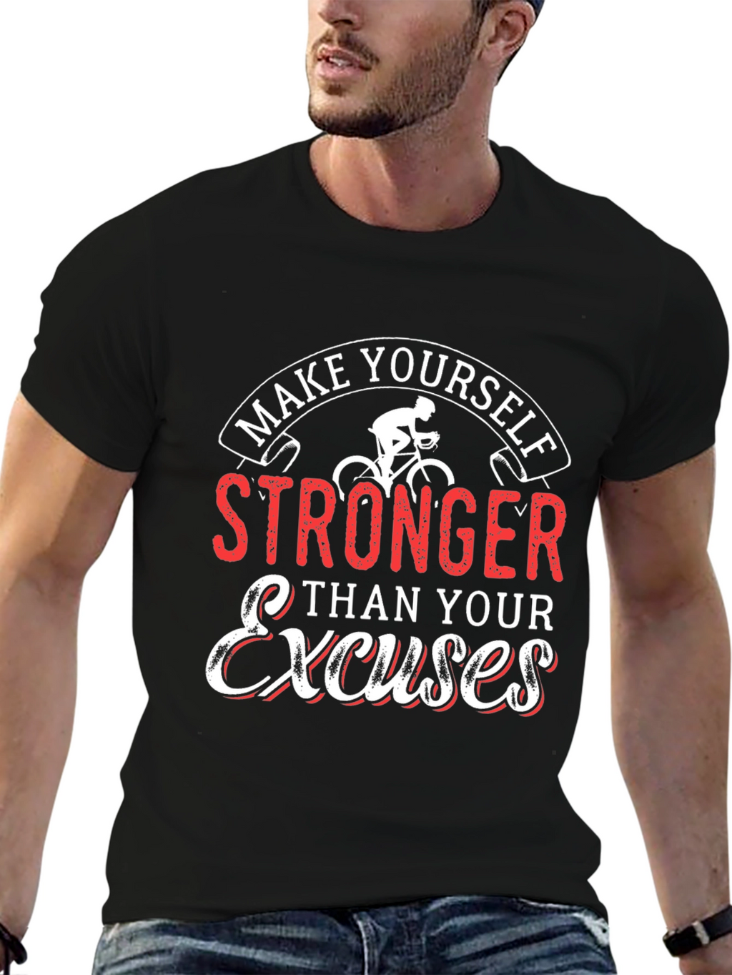 Motivational Cycling T-Shirt - Be Stronger Than Excuses