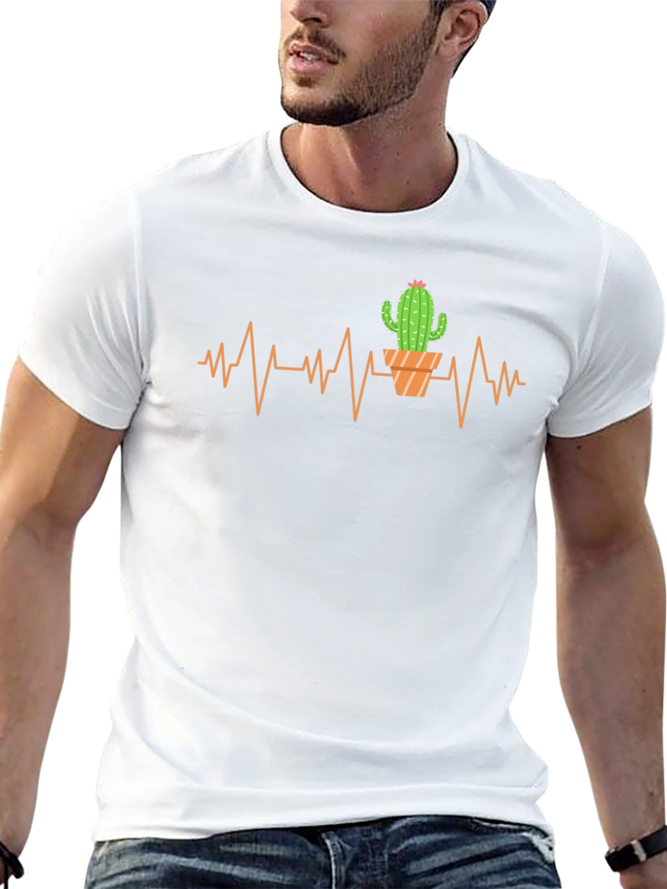 Cactus Heartbeat Graphic T-Shirt - Trendy Design