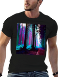 Vibrant Forest Print Black T-Shirt