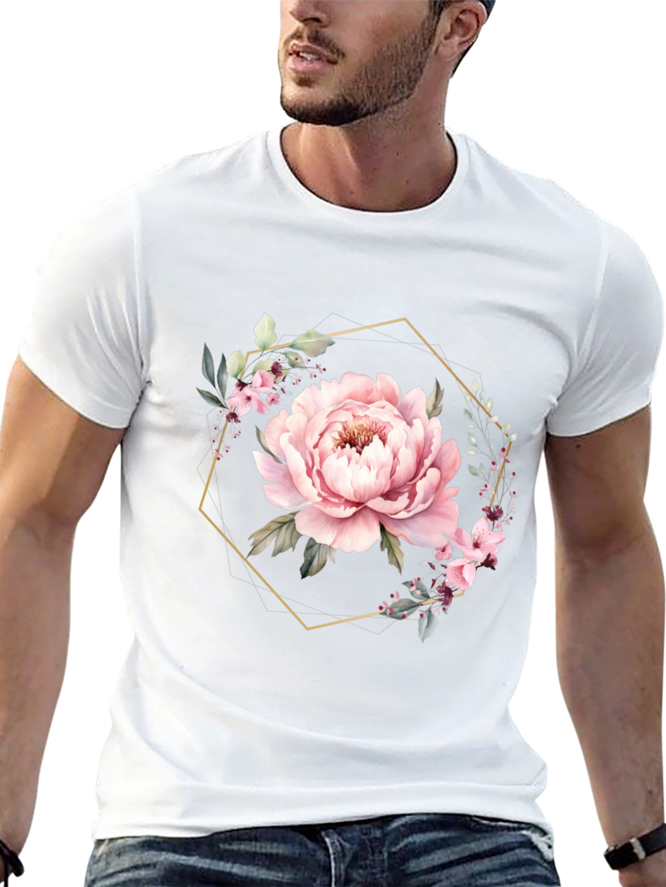 Floral Hexagon Black T-Shirt