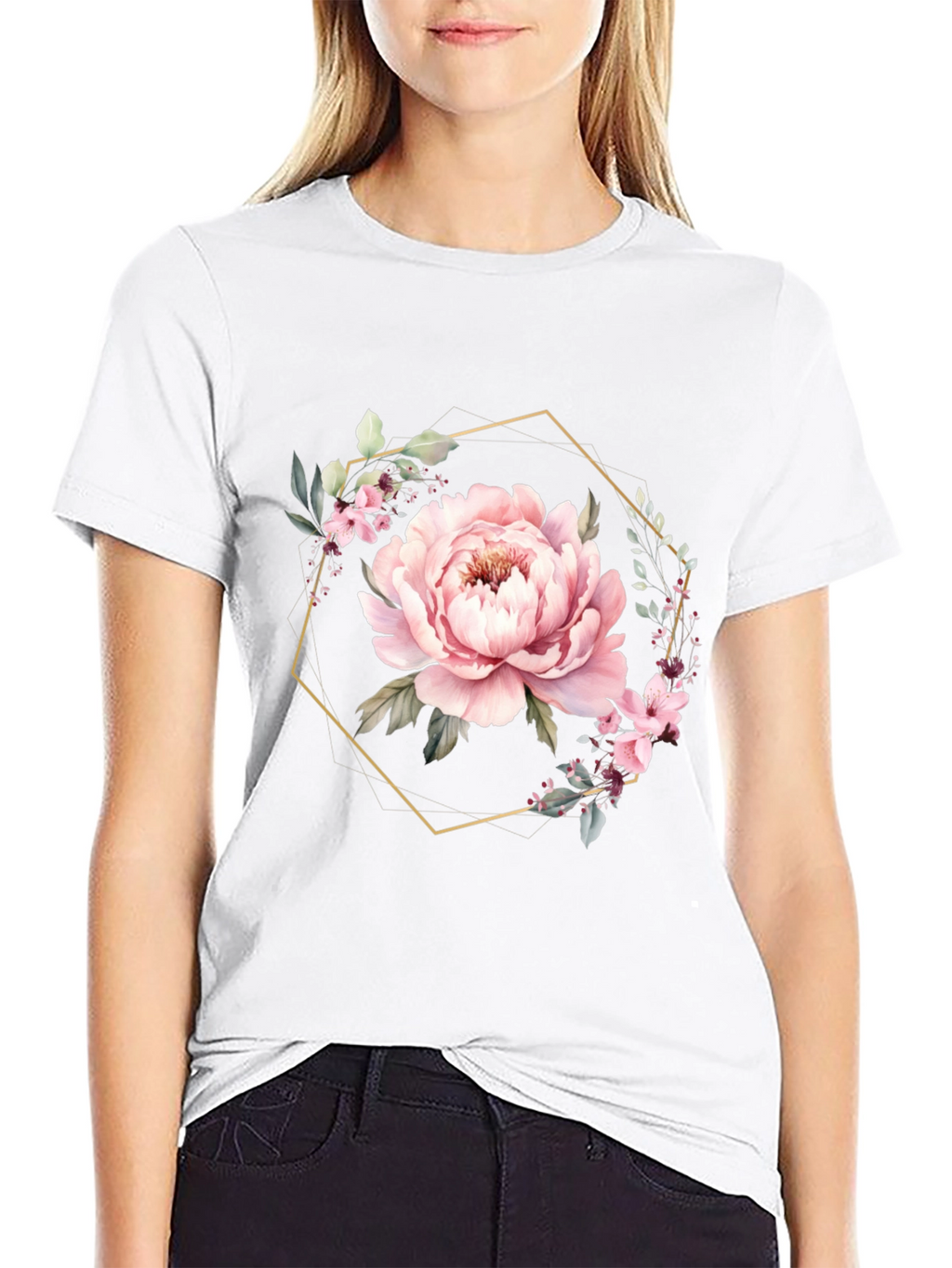 Floral Hexagon Black T-Shirt