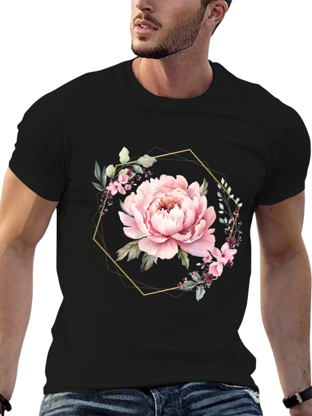 Floral Hexagon Black T-Shirt