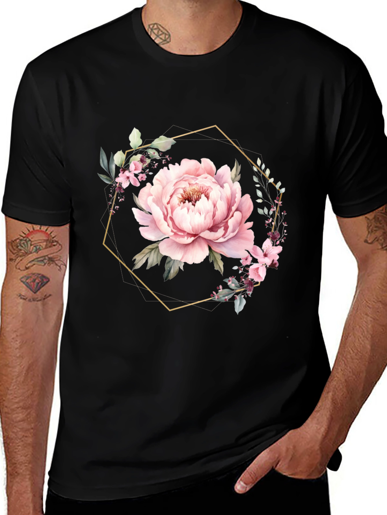 Floral Hexagon Black T-Shirt