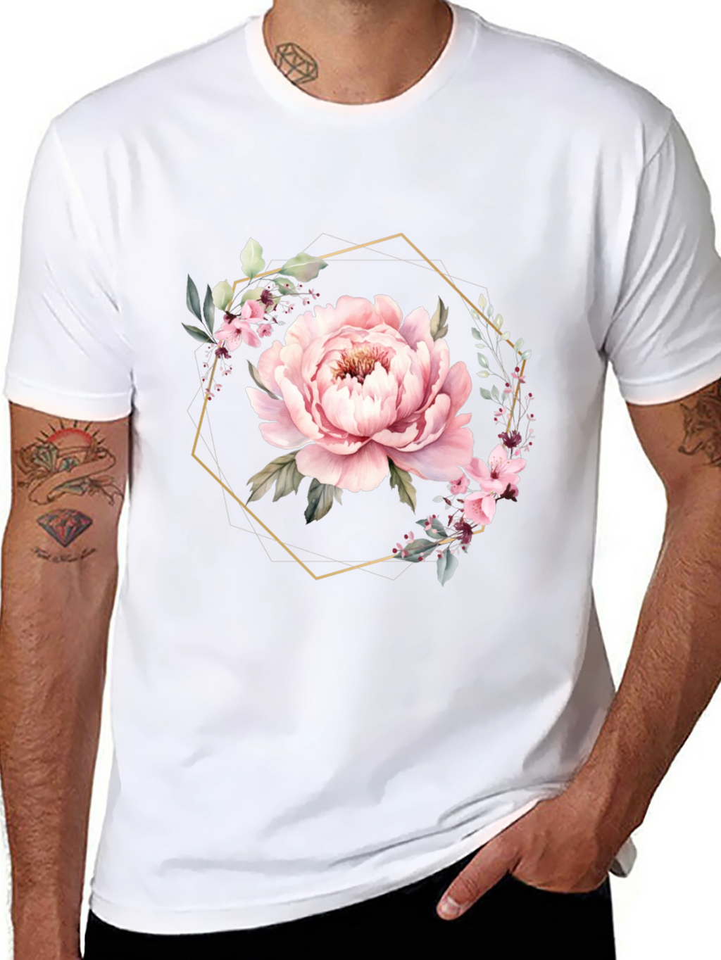 Floral Hexagon Black T-Shirt