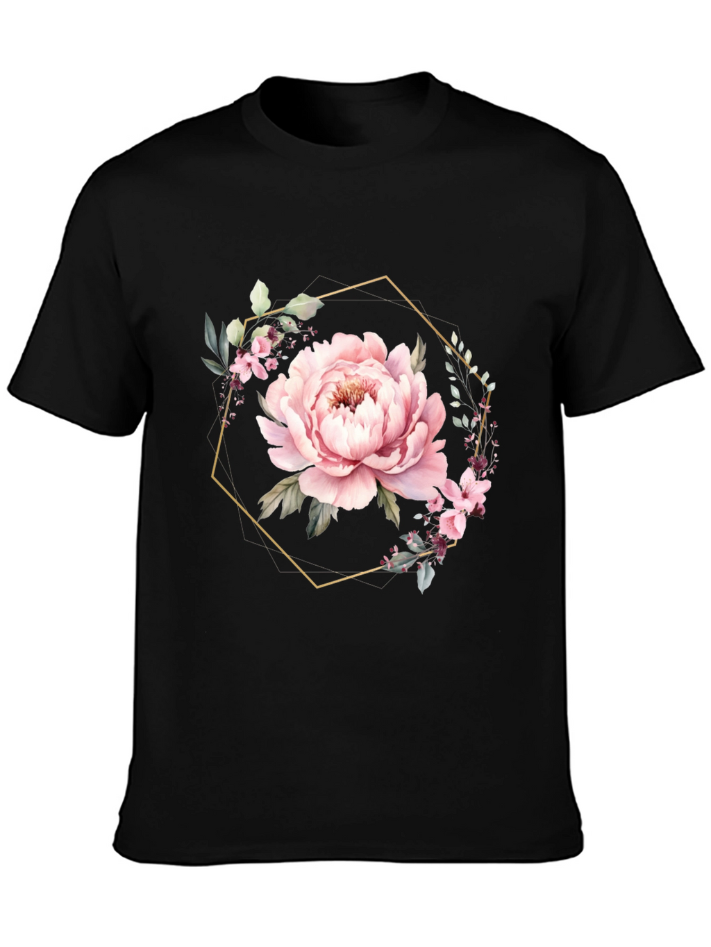 Floral Hexagon Black T-Shirt