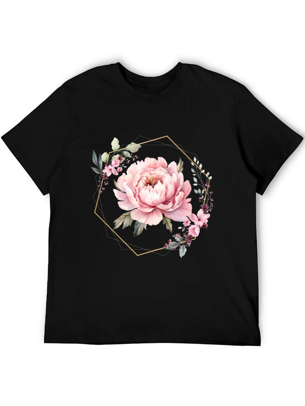 Floral Hexagon Black T-Shirt