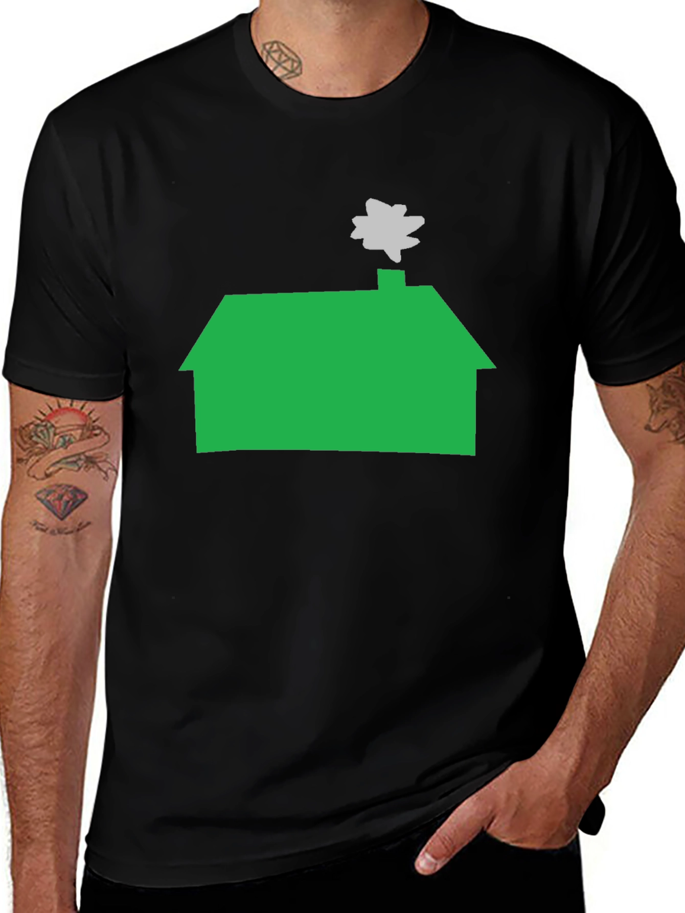 Green House Graphic Tee - Casual Black T-Shirt