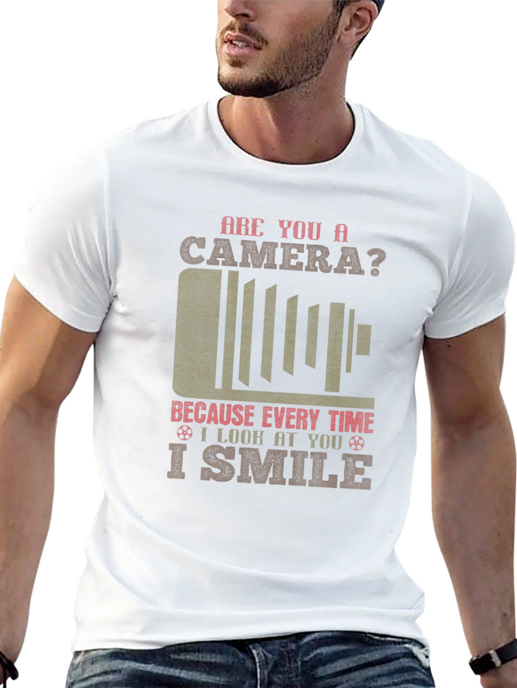 Camera Smile Mens Graphic T-Shirt