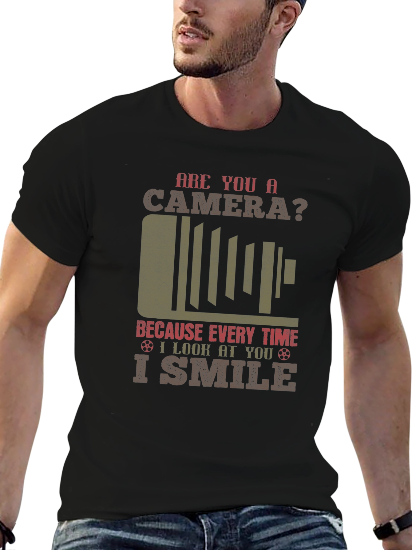 Camera Smile Mens Graphic T-Shirt