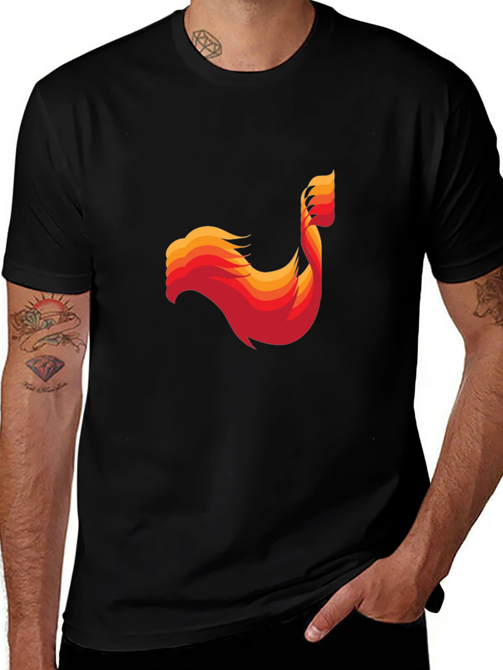 Abstract Phoenix Graphic Mens Black T-Shirt