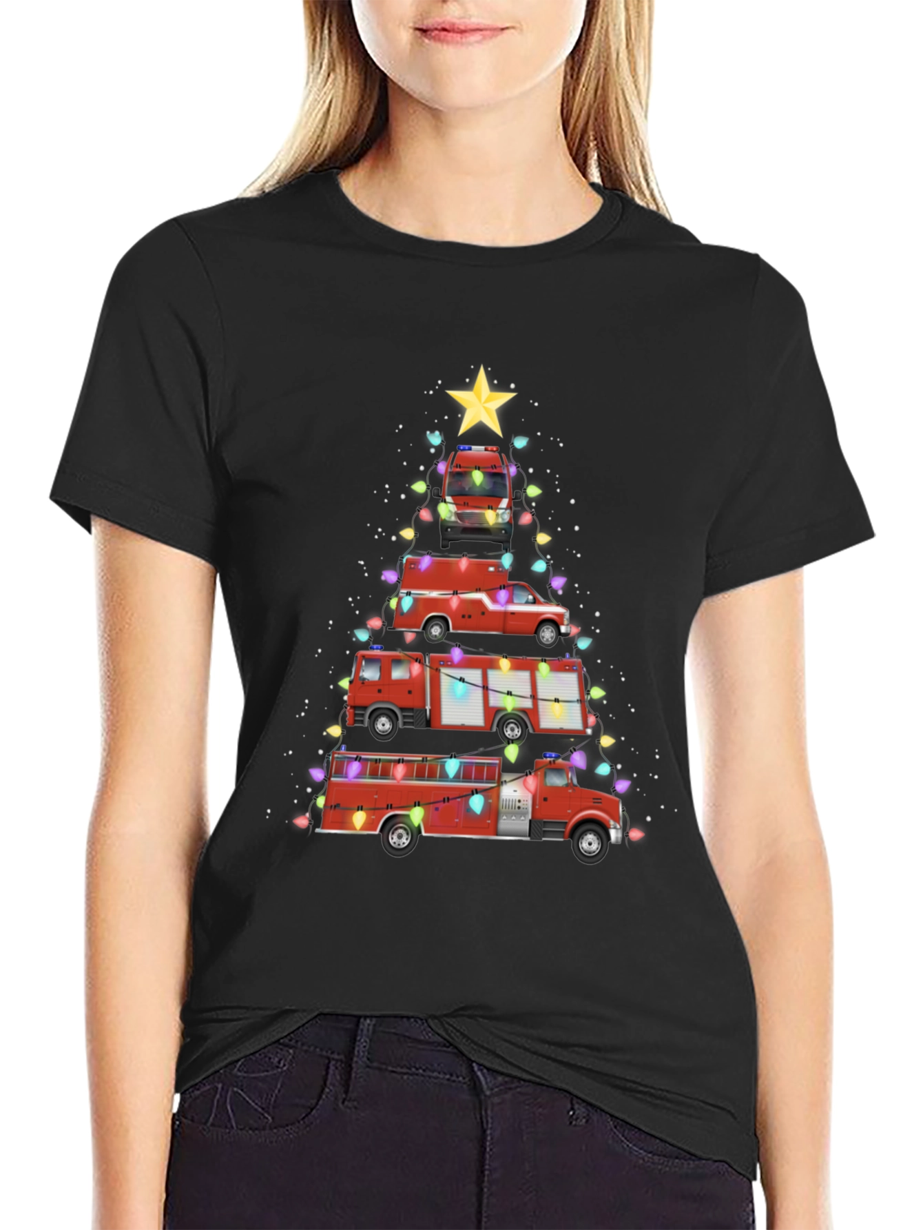 Fire Truck Christmas Tree T-Shirt