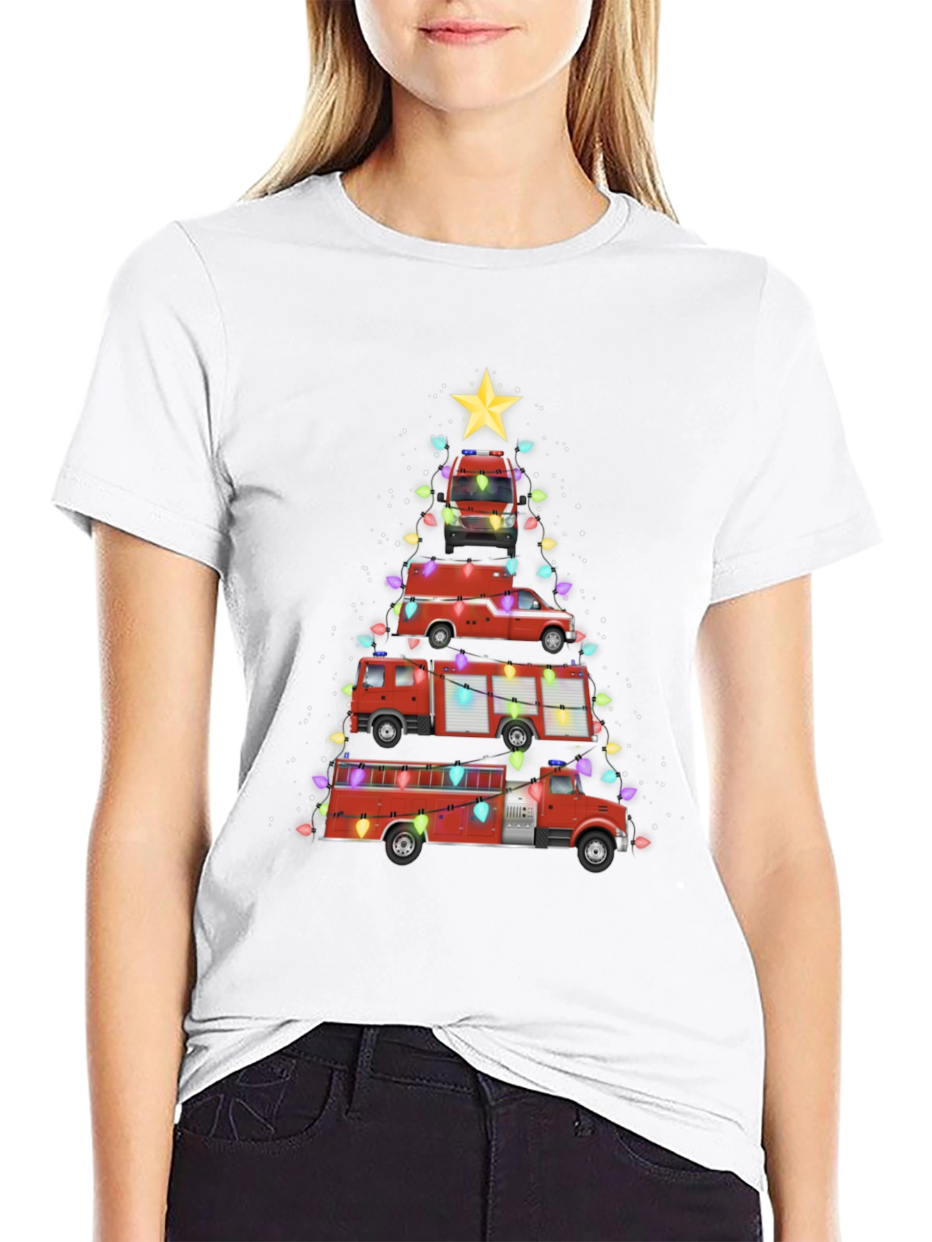 Fire Truck Christmas Tree T-Shirt