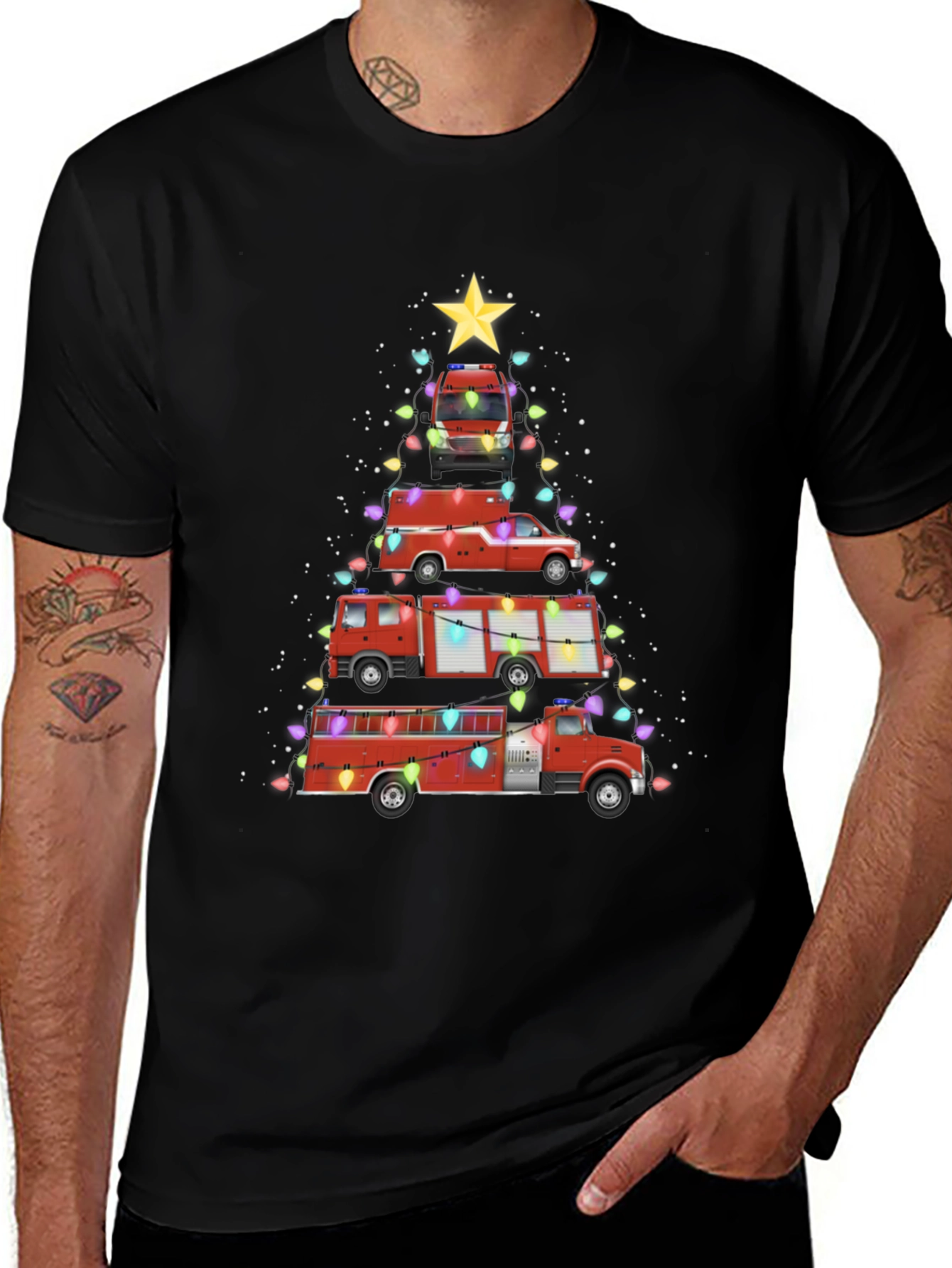 Fire Truck Christmas Tree T-Shirt
