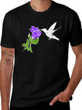 Hummingbird & Flower Graphic Tee - Black
