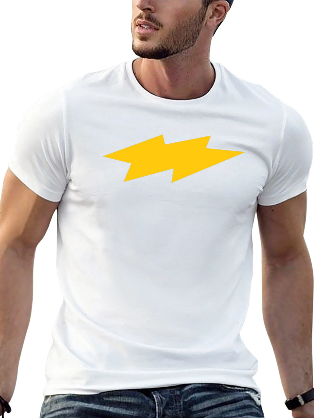 Black T-Shirt with Yellow Lightning Bolt Design