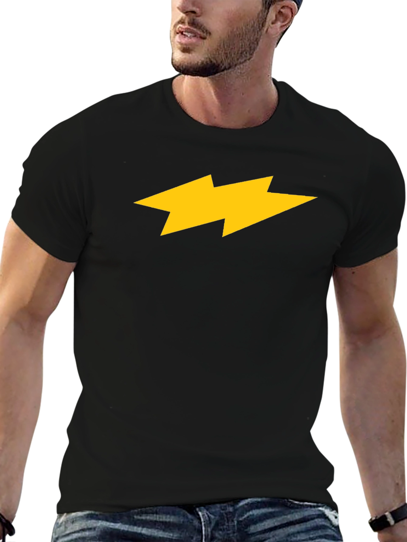 Black T-Shirt with Yellow Lightning Bolt Design