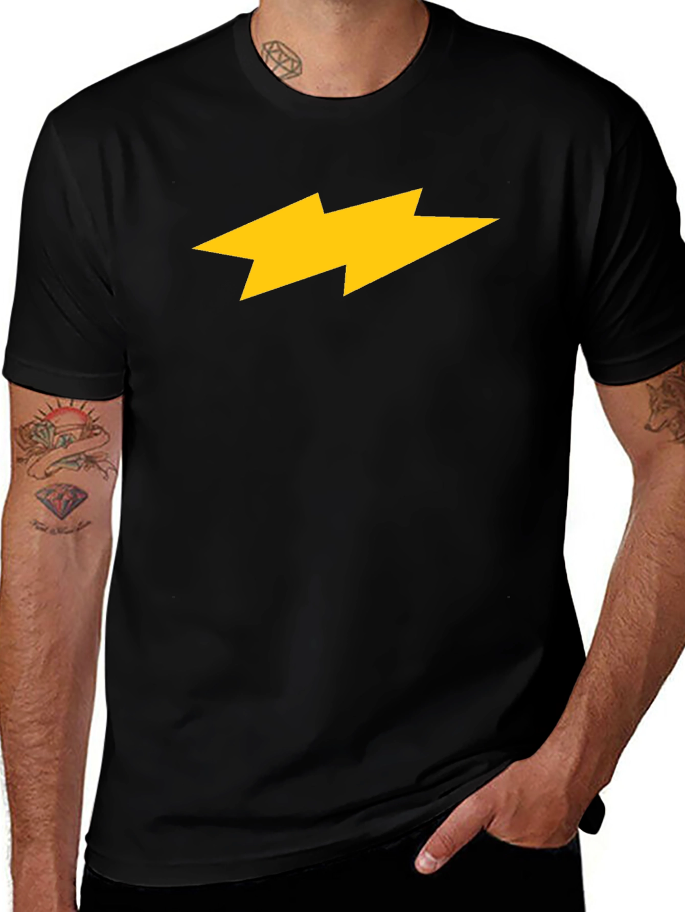 Black T-Shirt with Yellow Lightning Bolt Design
