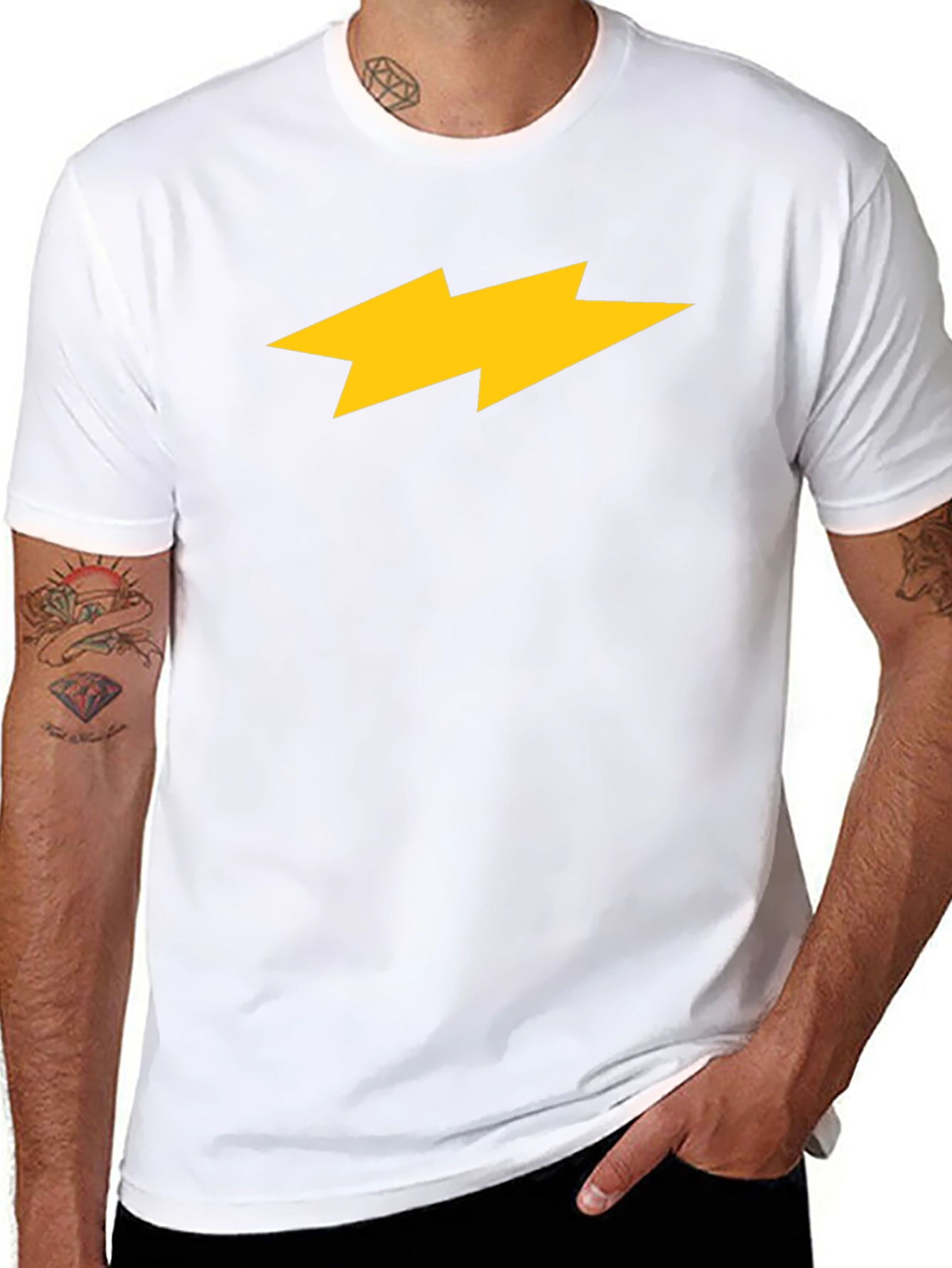 Black T-Shirt with Yellow Lightning Bolt Design