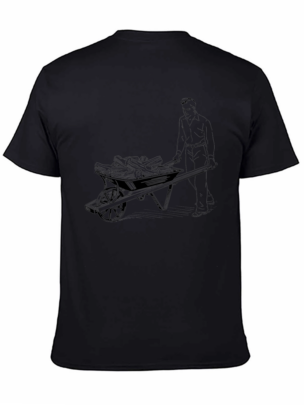 Black Graphic Tee - Man Pushing Wheelbarrow