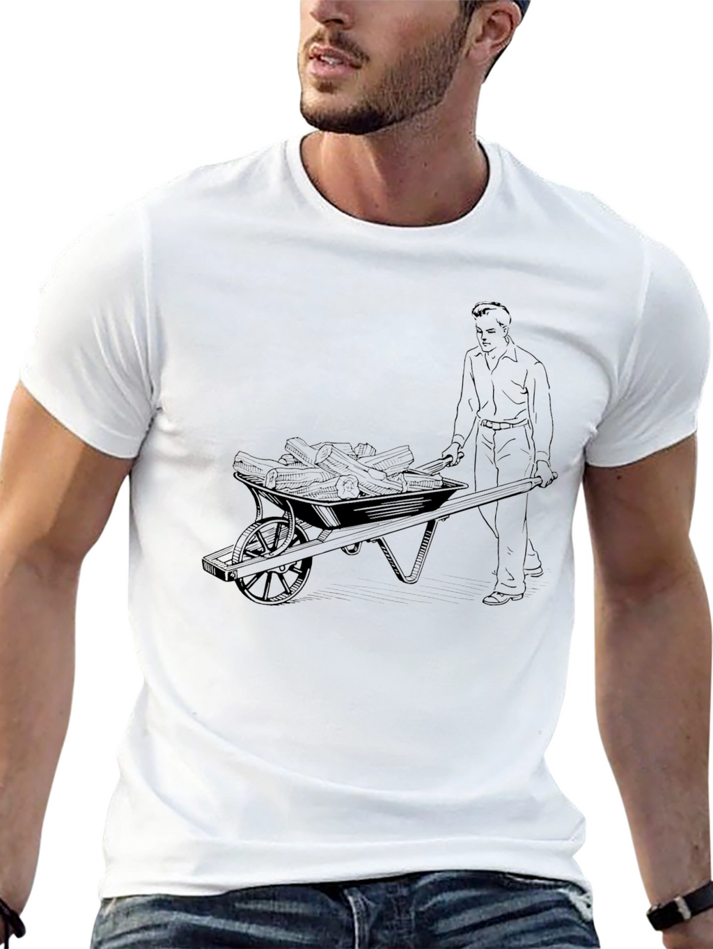 Black Graphic Tee - Man Pushing Wheelbarrow
