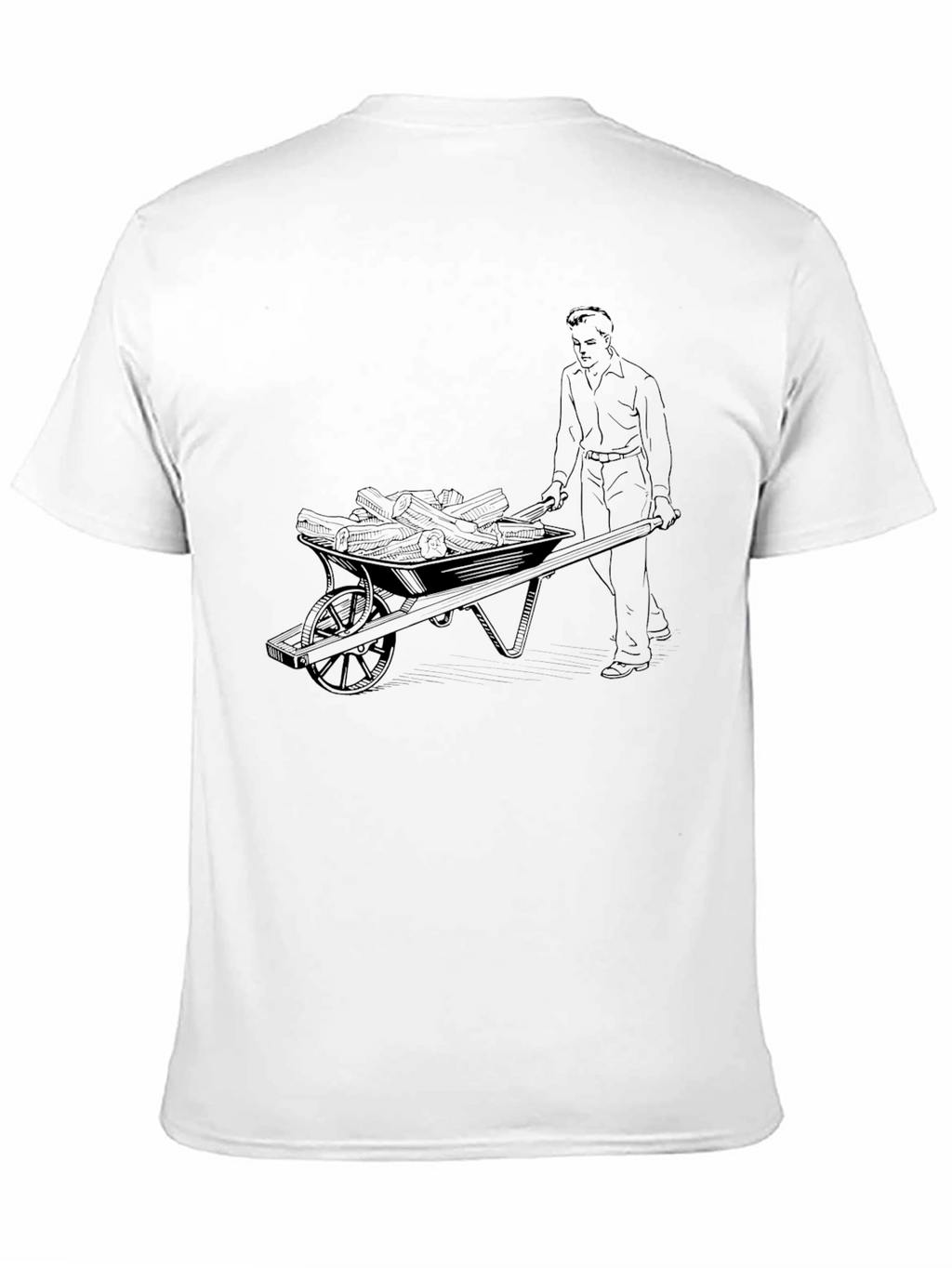 Black Graphic Tee - Man Pushing Wheelbarrow