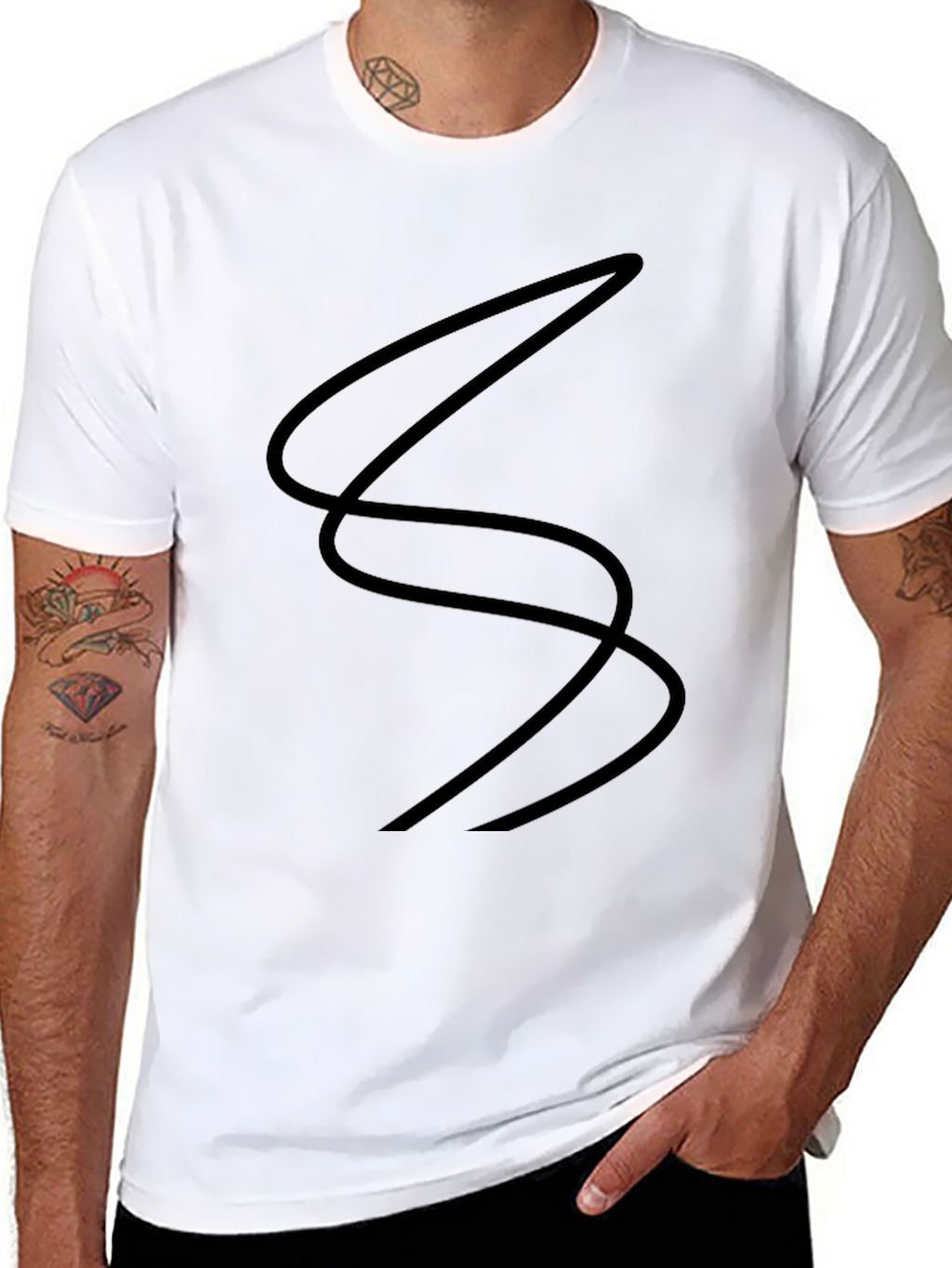 Black T-Shirt with Abstract Line Design