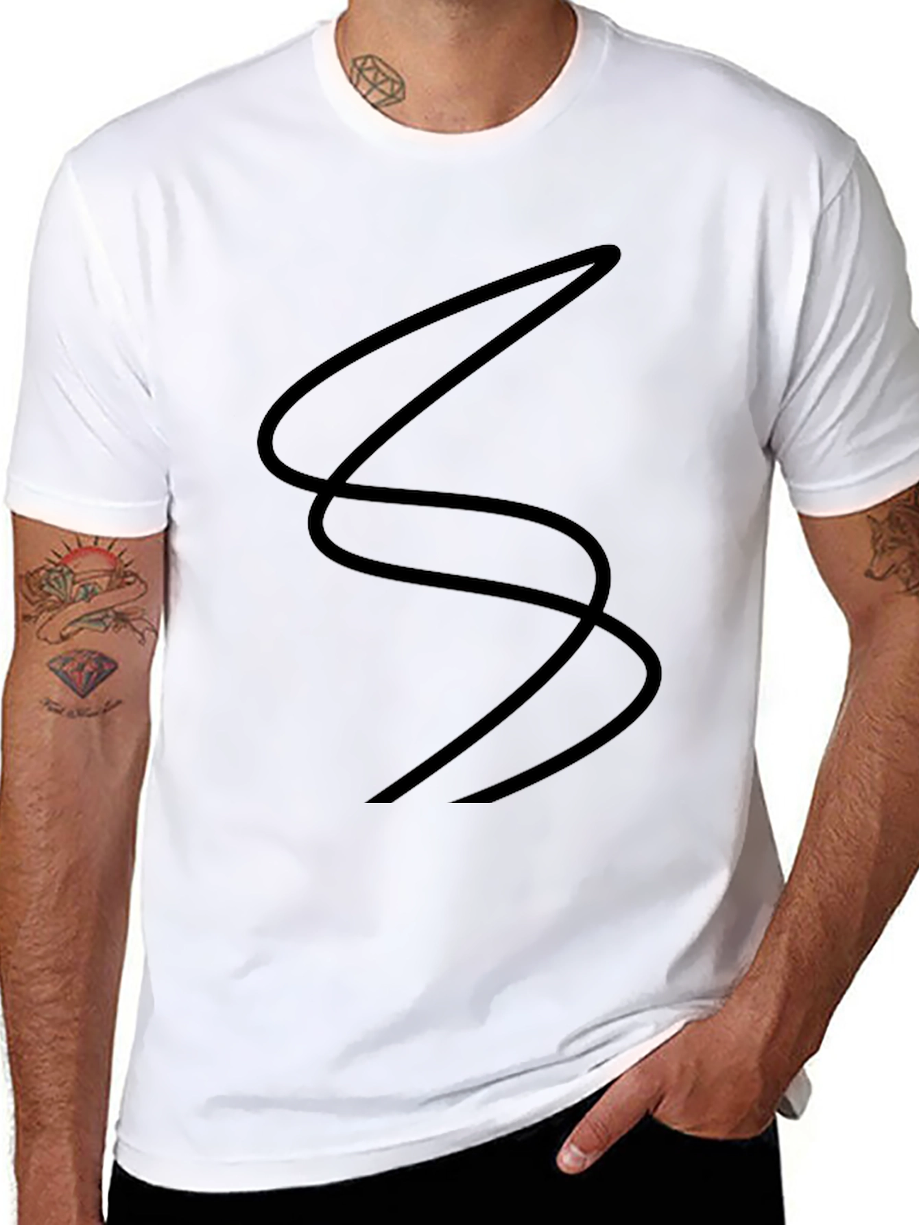 Black T-Shirt with Abstract Line Design